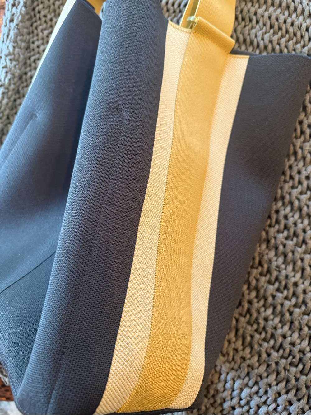 Rothy's Large Bucket Tote - Navy/Black, Tan, Gold Hardware - Picture 9 of 16